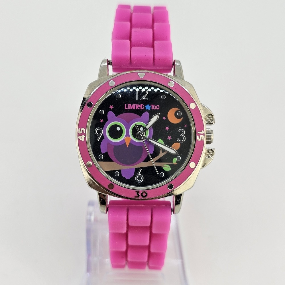 Owl Analog Watch Women 32MM‎ Multicolor Dial Pink Plastic Bands NEW Battery